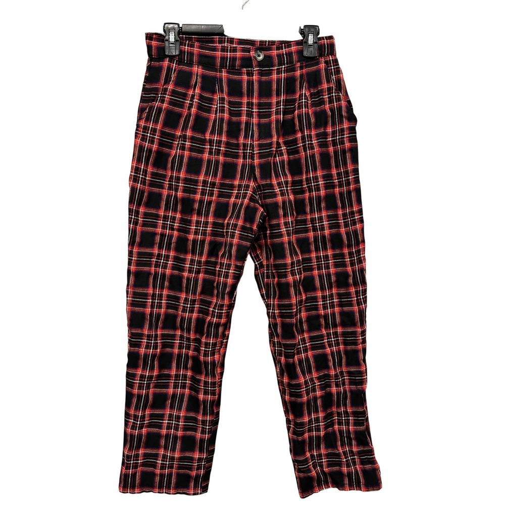 Urban Renewal Vintage Plaid Trousers Red Black Tartan Cotton Mens Medium Hipster